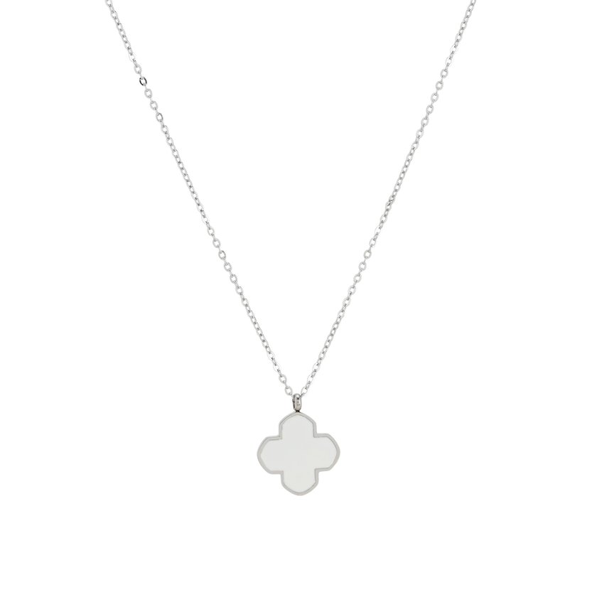 Collar en acero trébol blanco GB