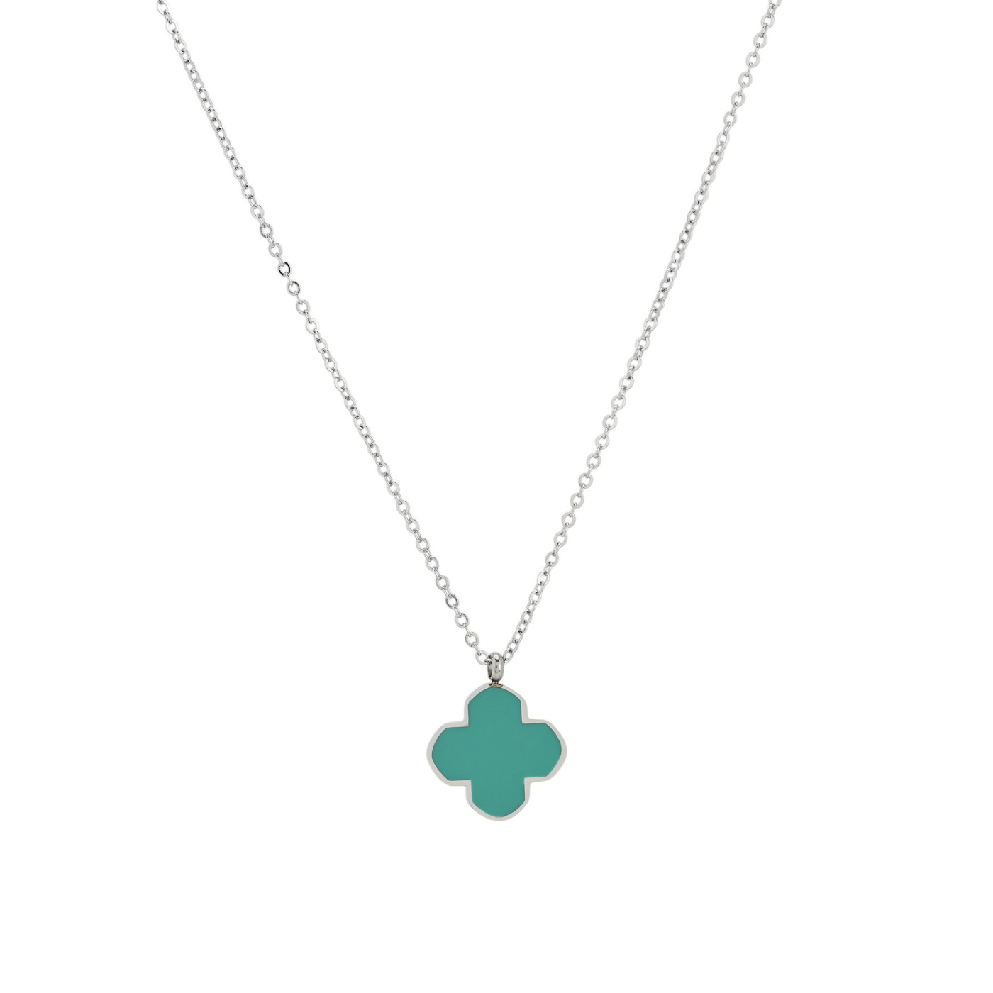 Steel necklace clover green GB