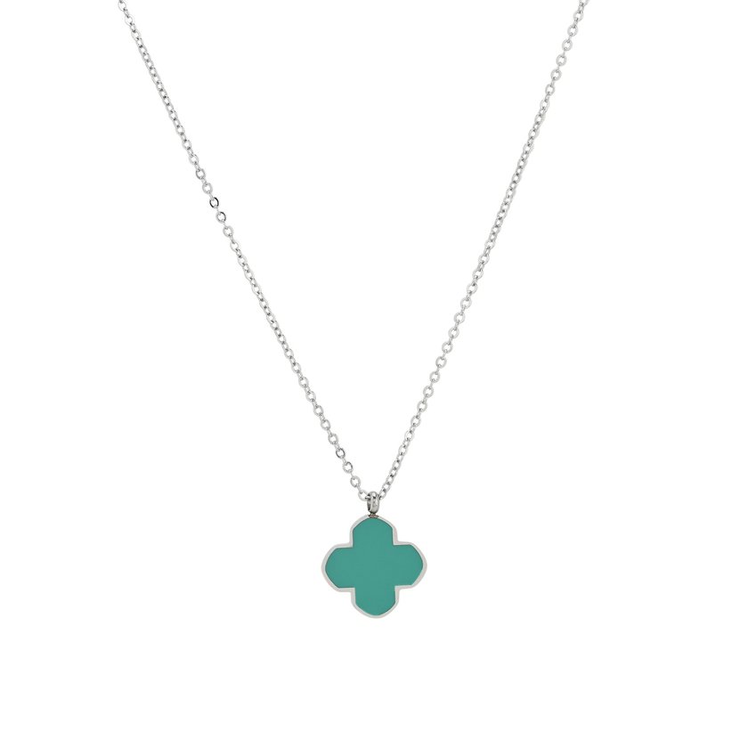 Steel necklace clover green GB