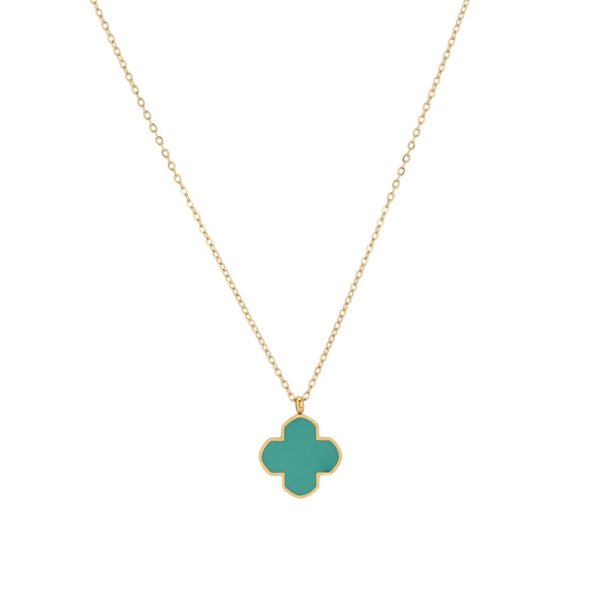 Collar en acero trébol verde GB