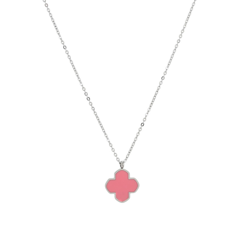 Collana in acciaio trifoglio rosa GB