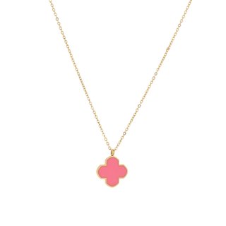 Collar en acero trébol rosado GB