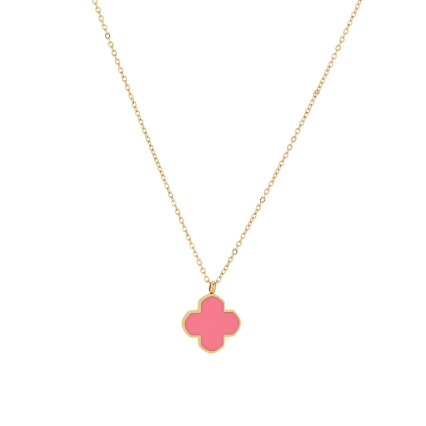 Collana in acciaio trifoglio rosa GB