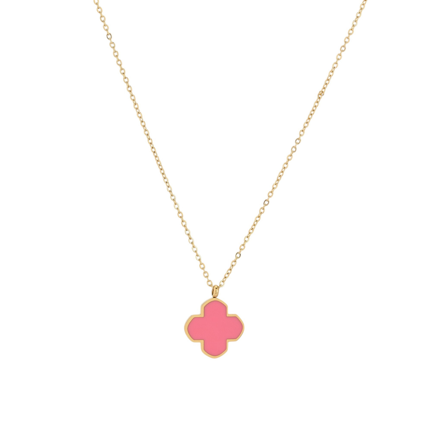 Collar en acero trébol rosado GB