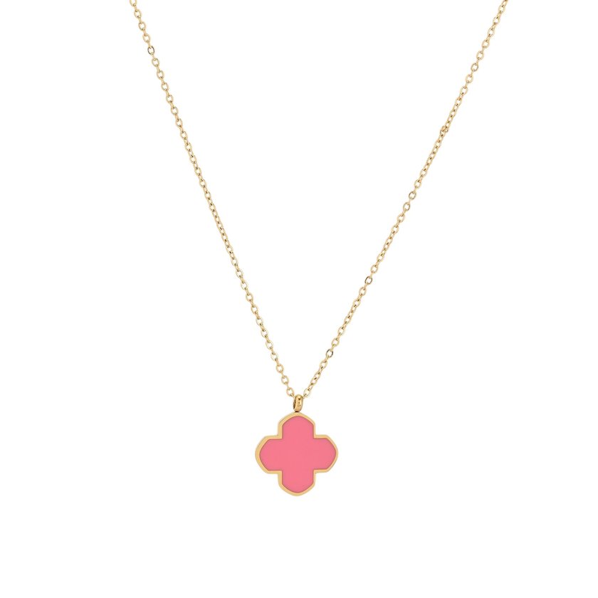 Collar en acero trébol rosado GB