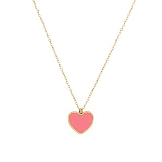 Collar en acero corazón rosa GB