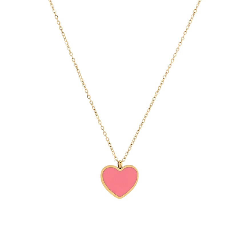 Collar en acero corazón rosa GB