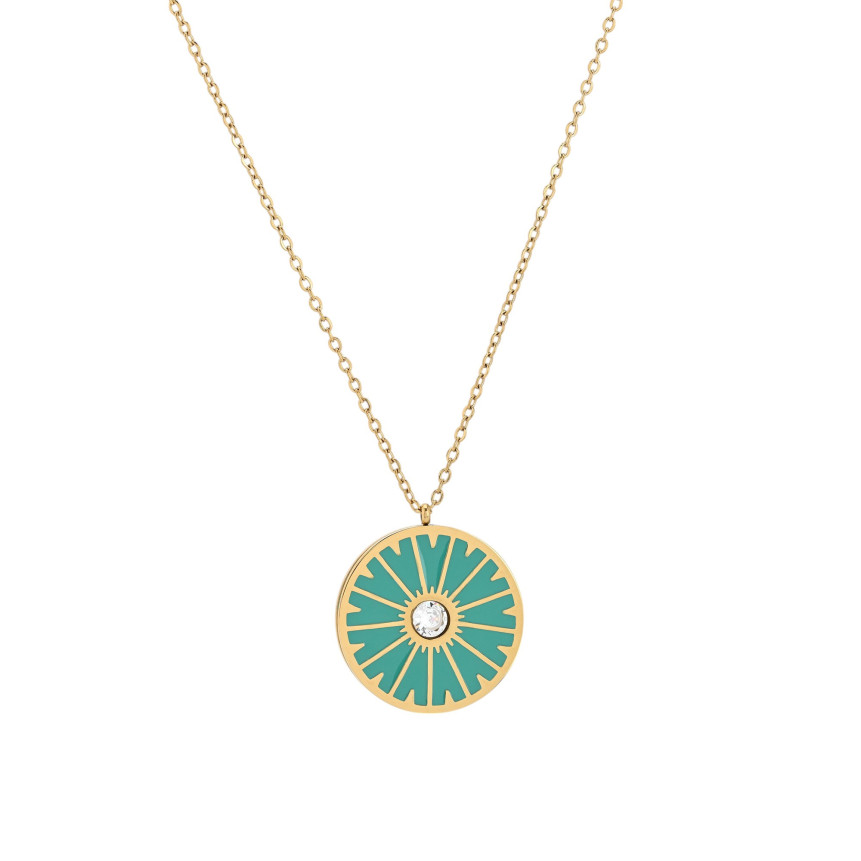 Steel necklace green circle GB