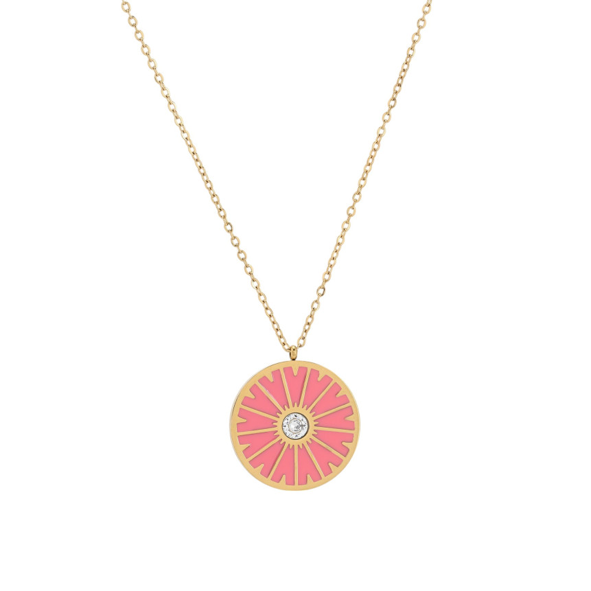 Steel necklace pink circle GB