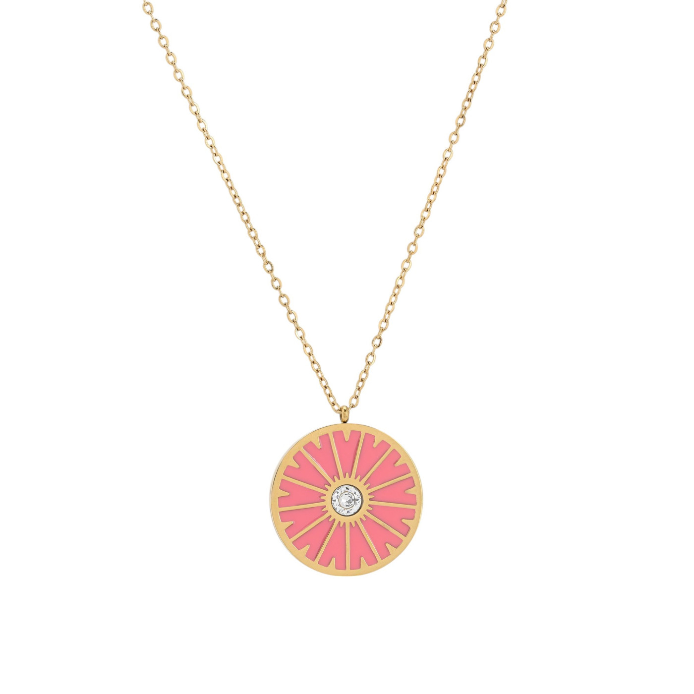 Steel necklace pink circle GB