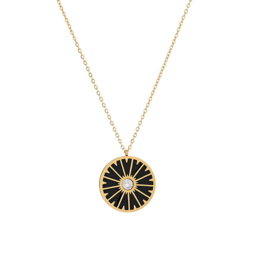Steel necklace black circle GB