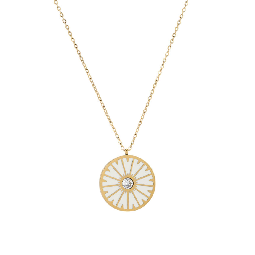 Steel necklace white circle GB