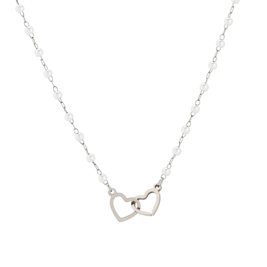 Steel necklace pearls and hearts GB