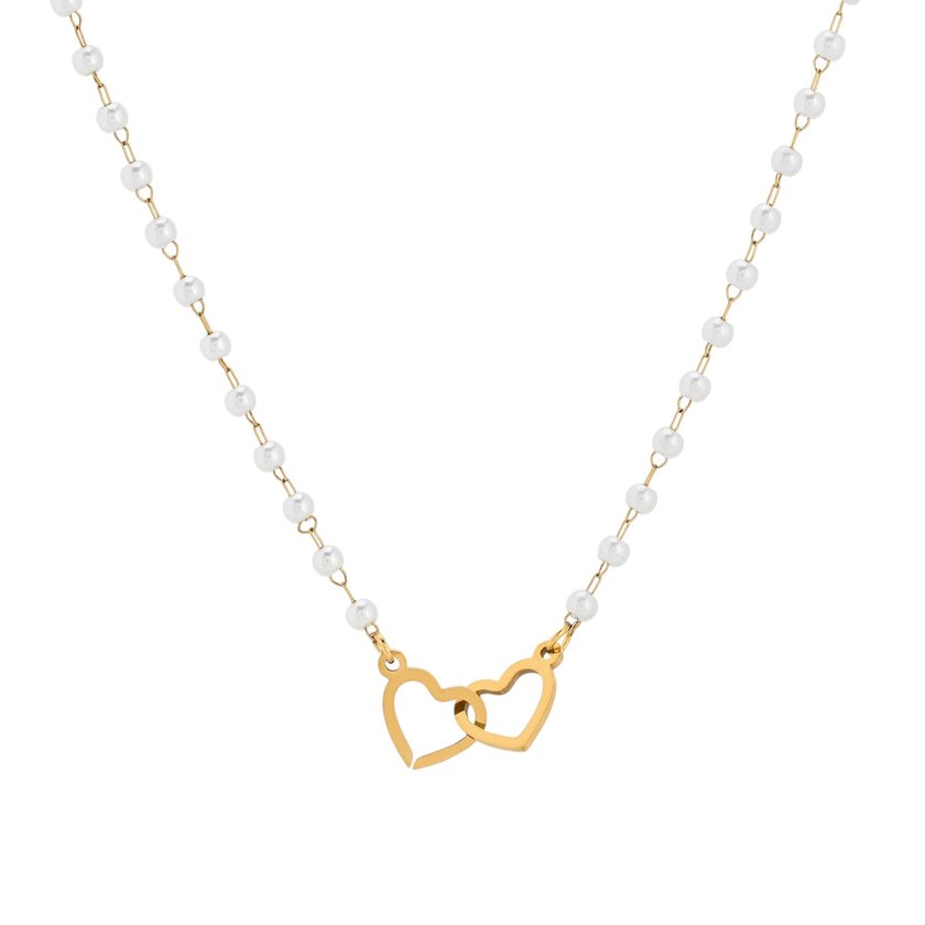 Collier en acier perles et coeurs GB