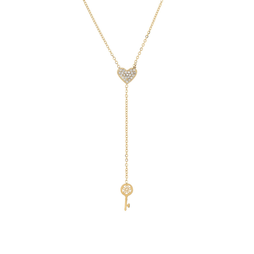 Collier en acier cœur et clé GB