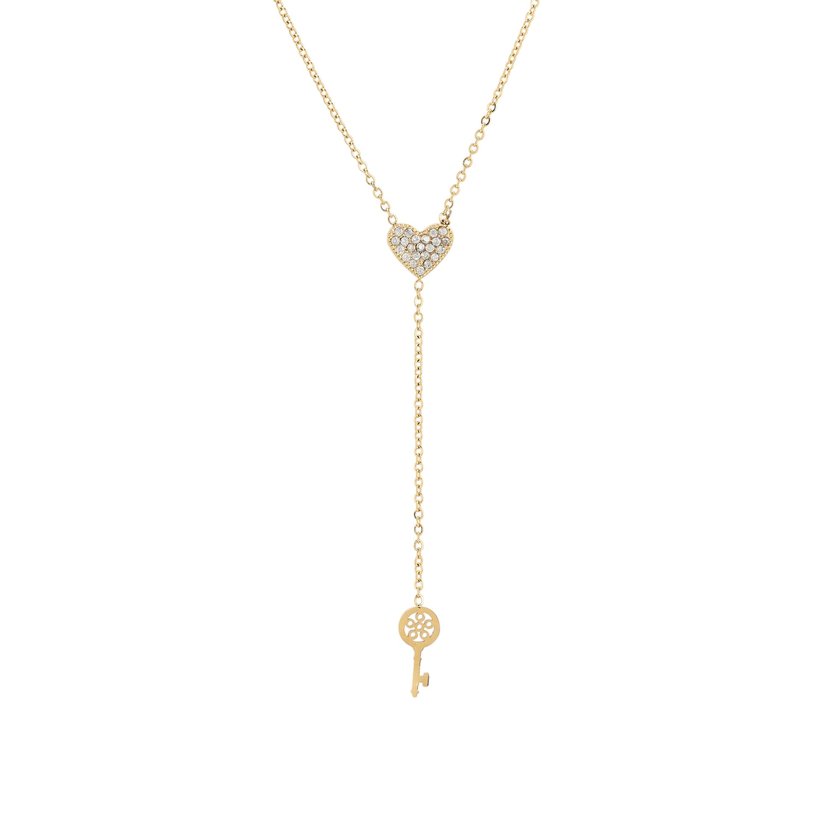 Collier en acier cœur et clé GB