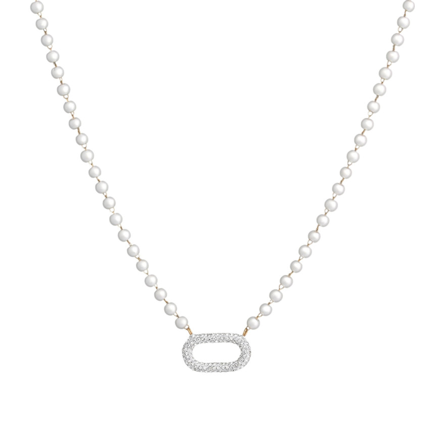 Steel necklace pearls and brilliants GB