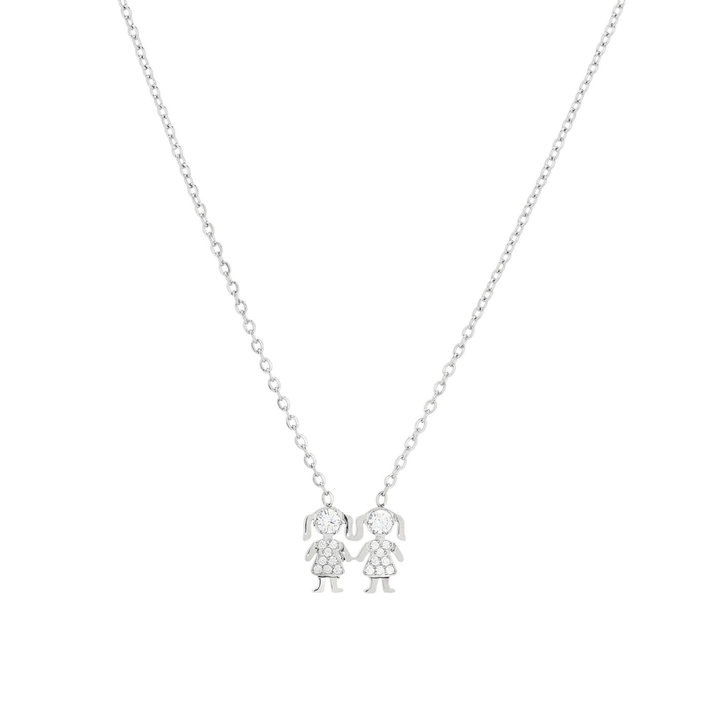 Collier acier et zircones deux filles GB