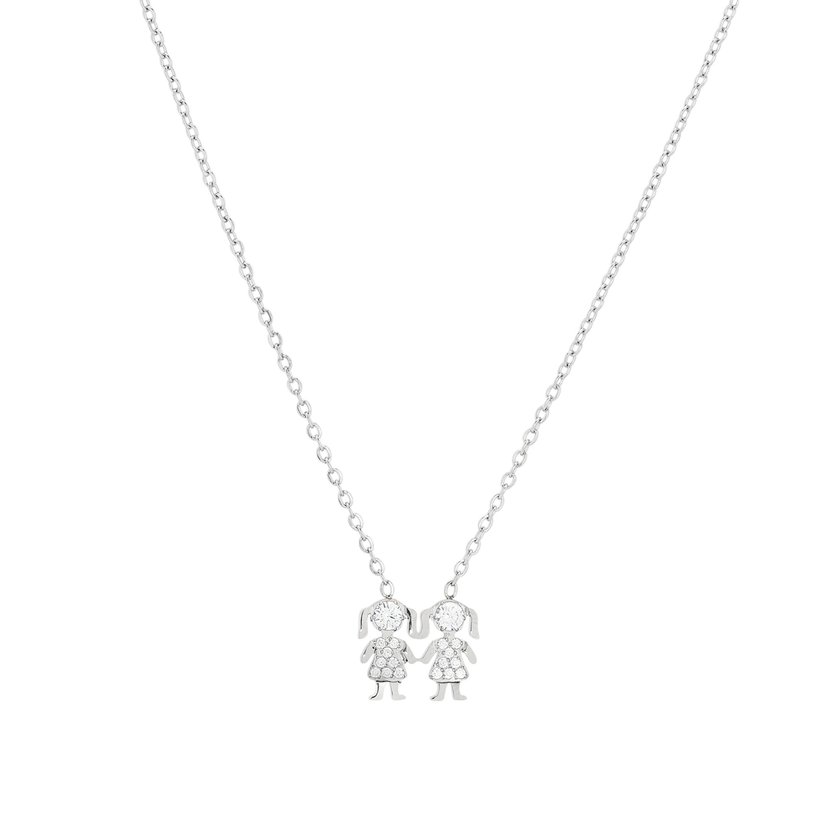 Collier acier et zircones deux filles GB