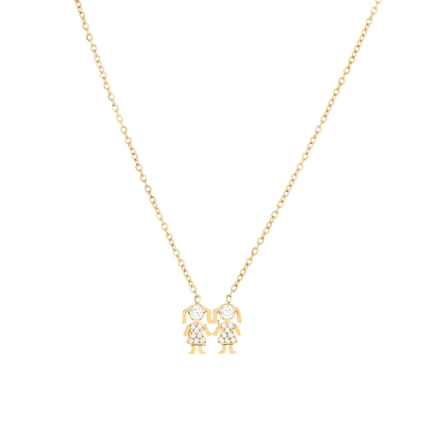 Steel necklace zirconies two girls GB