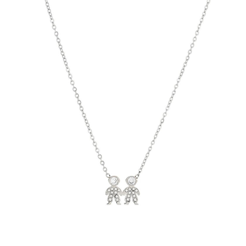 Steel necklace zirconies two boys GB