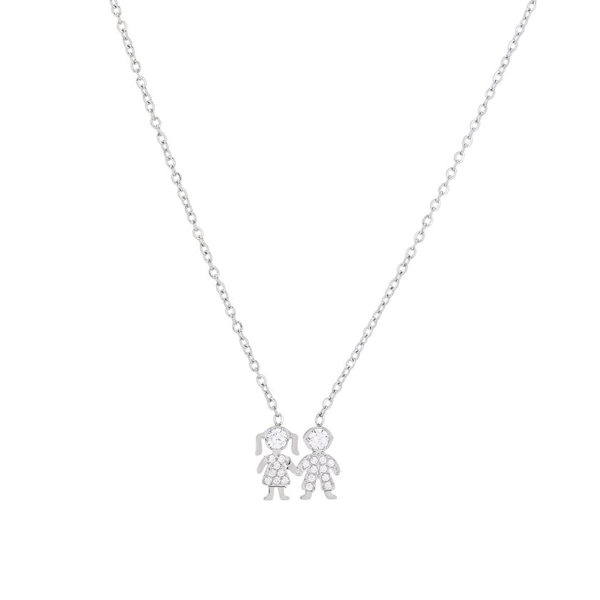 Collier acier et zircones couple GB