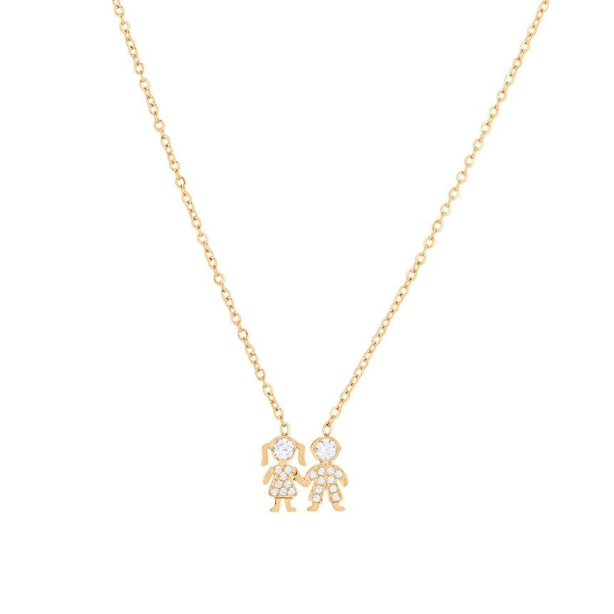 Steel necklace zirconies couple GB