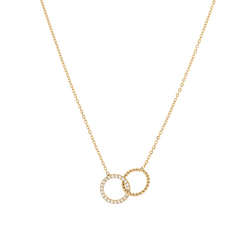 Steel necklace and circles zirconies interlaced GB