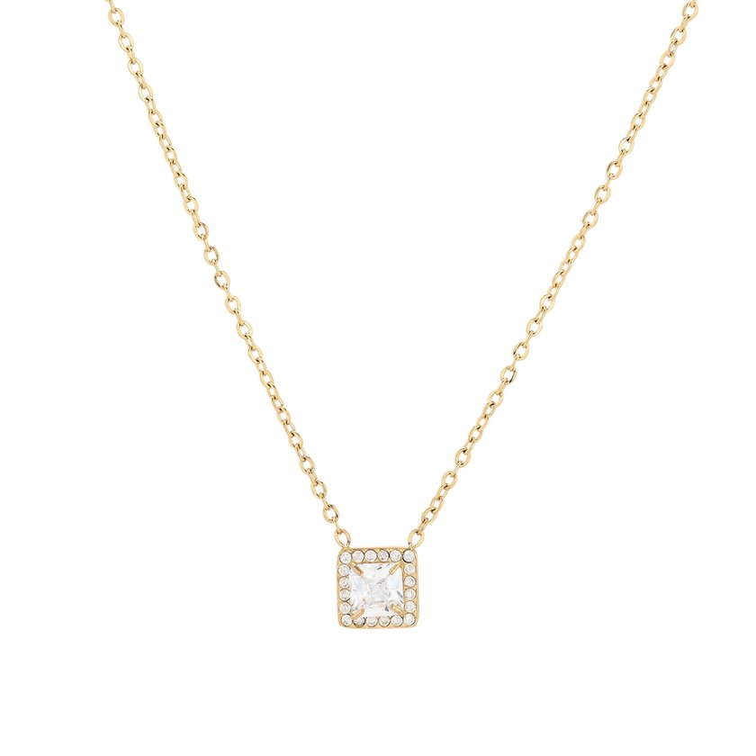 Steel necklace square stone GB