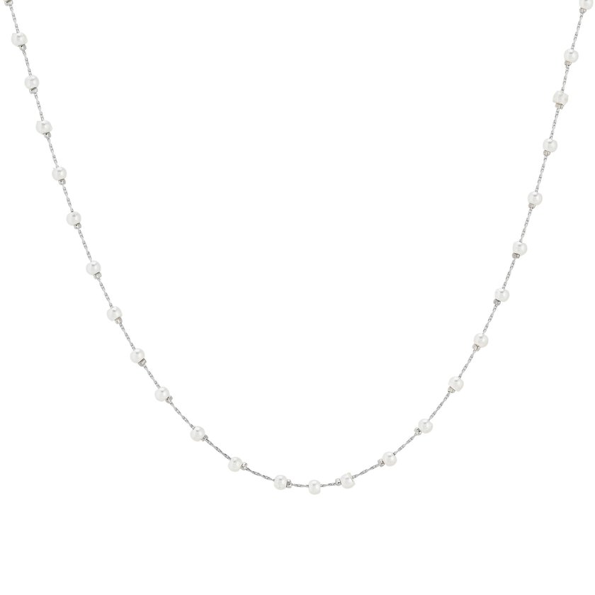 Steel necklace white pearls GB