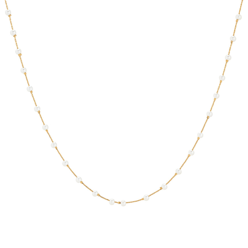 Steel necklace white pearls GB