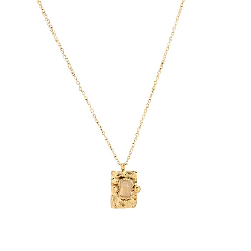 Steel necklace pendant rectangular GB