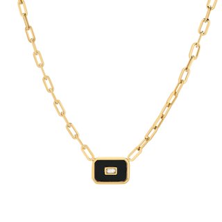 Steel necklace stone rectangular GB
