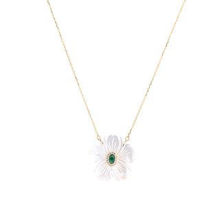 Steel necklace motherpearl flower green GB