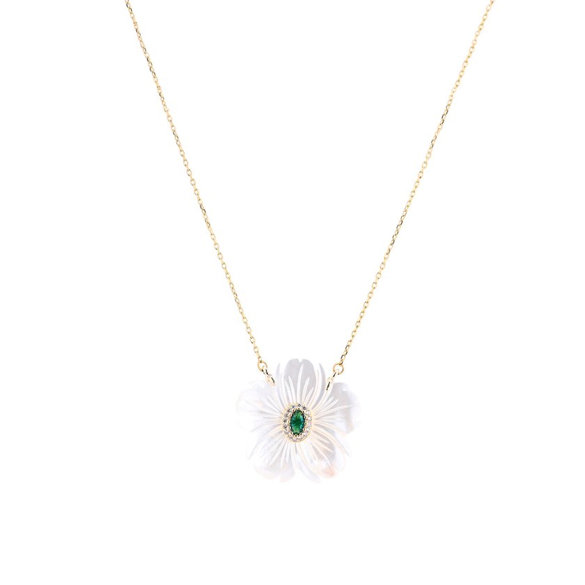 Steel necklace motherpearl flower green GB