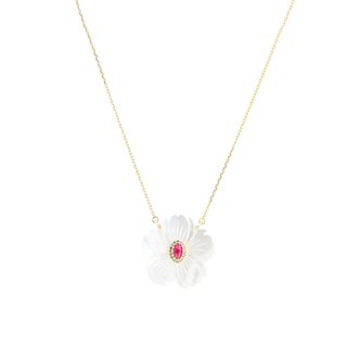 Steel necklace motherpearl flower red GB