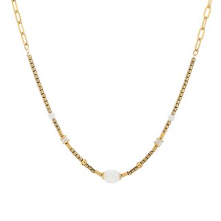 Steel necklace natural stone round GB