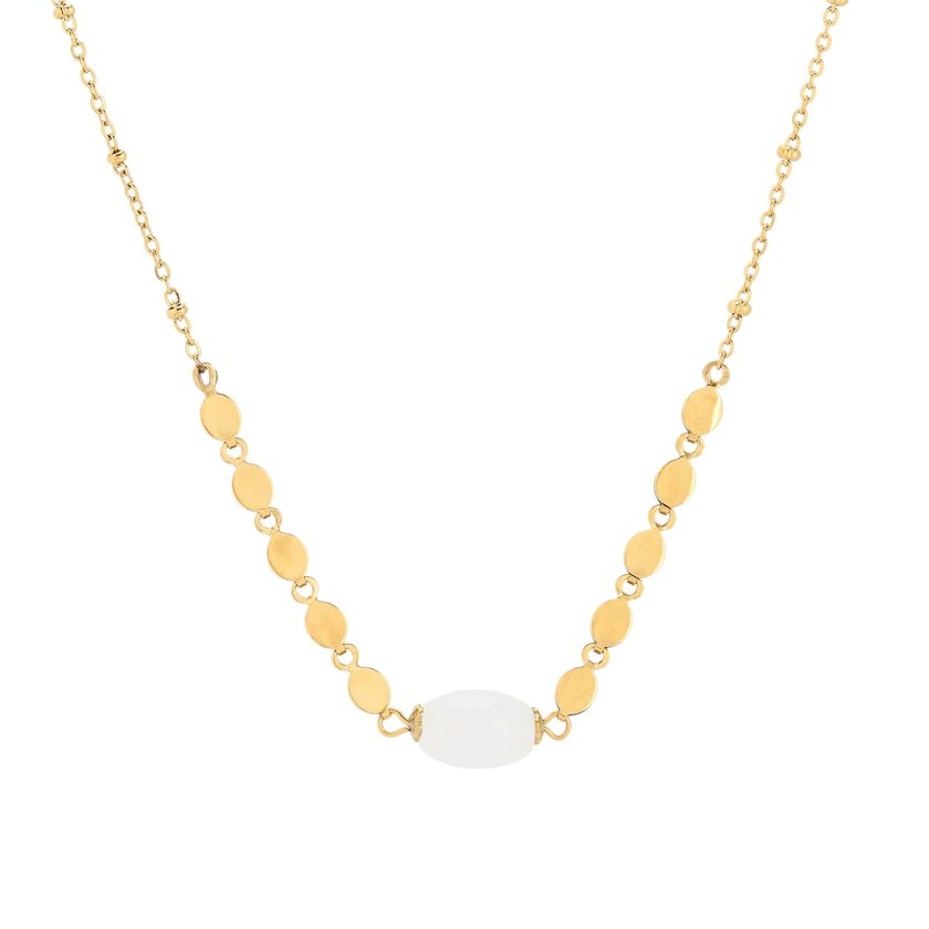 Steel necklace round stone GB