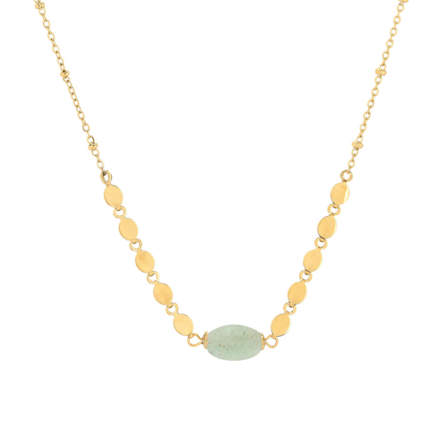Steel necklace round stone GB