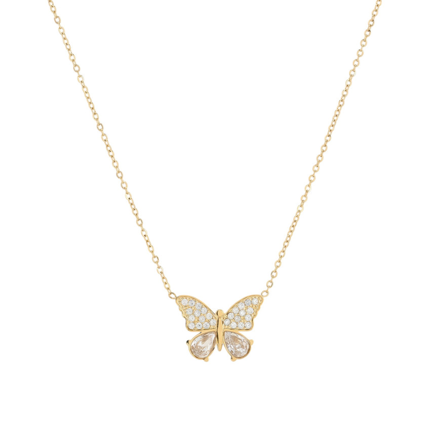 Steel necklace oval butterfly GB
