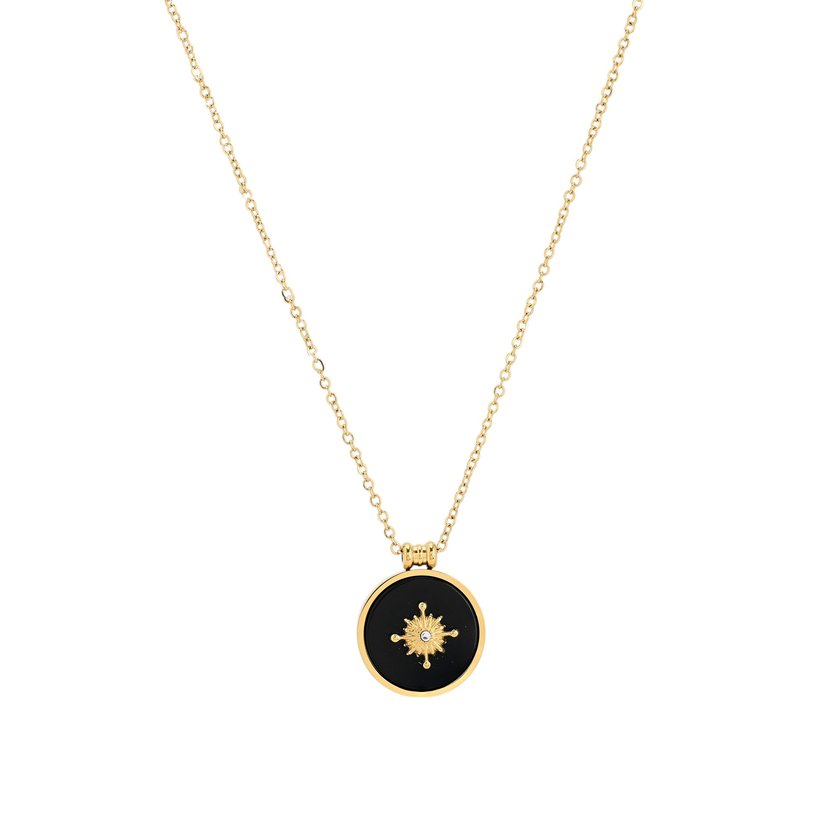 Long steel necklace round natural stone GB