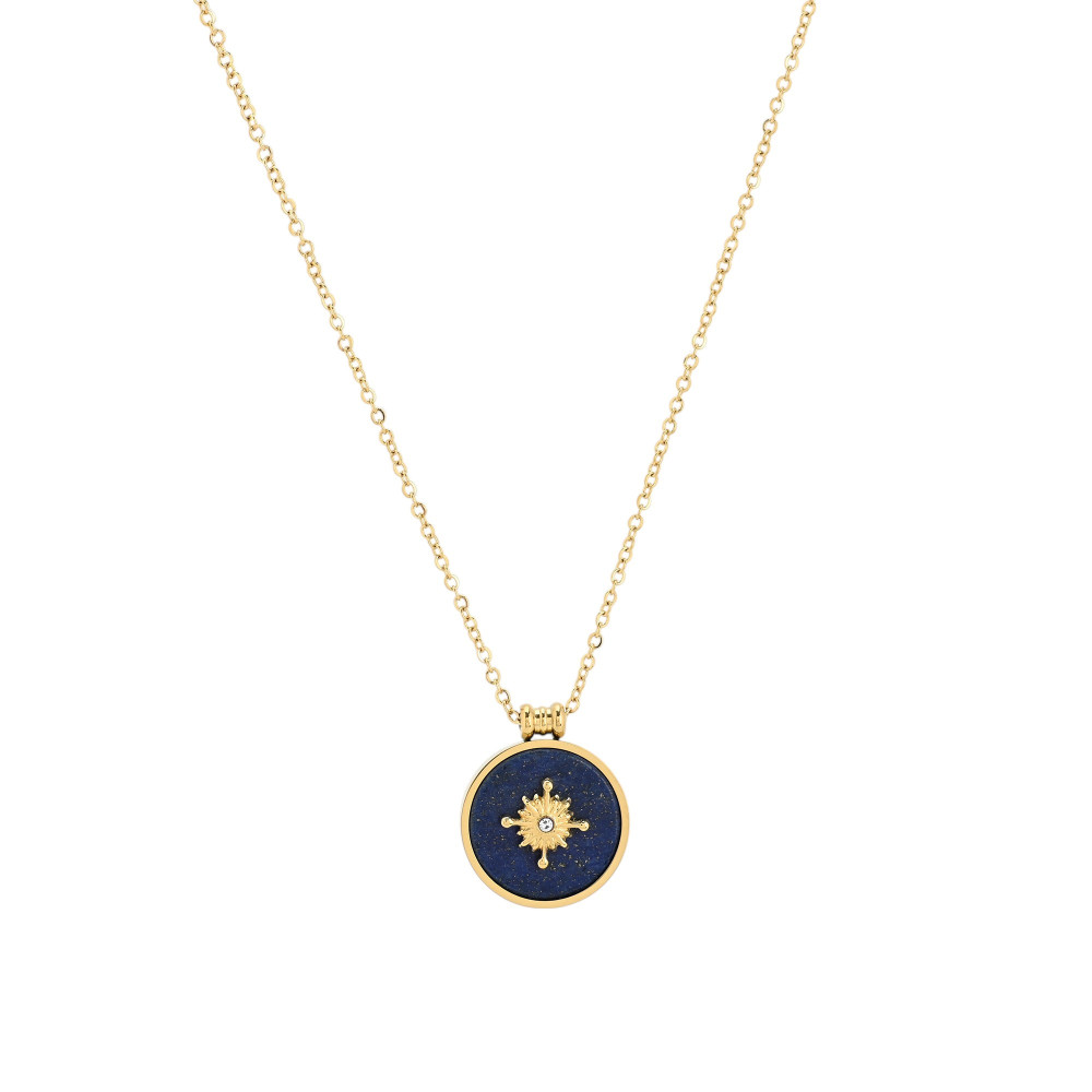 Collier long en acier rond pierres natural GB