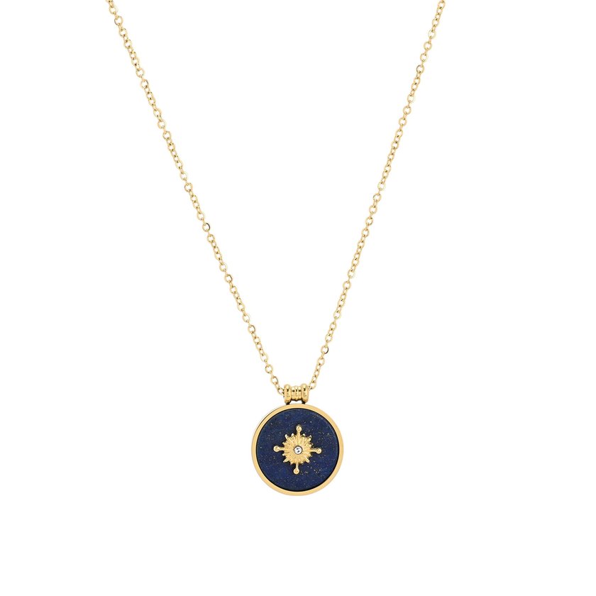 Long steel necklace round natural stone GB