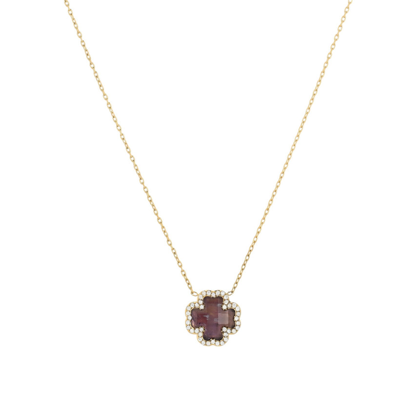 Collana in acciaio trifoglio pietra naturale GB