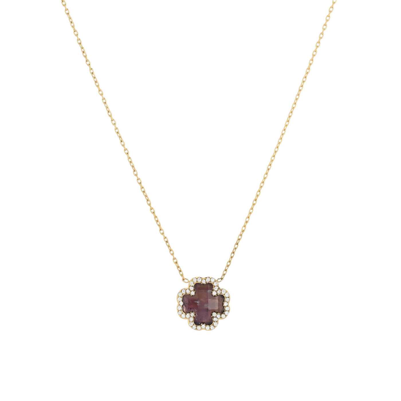 Collier en acier pierre naturelle trèfle GB