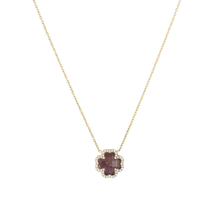 Collana in acciaio trifoglio pietra naturale GB