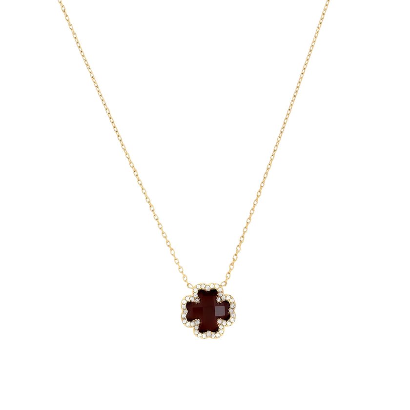 Collana in acciaio trifoglio pietra naturale GB