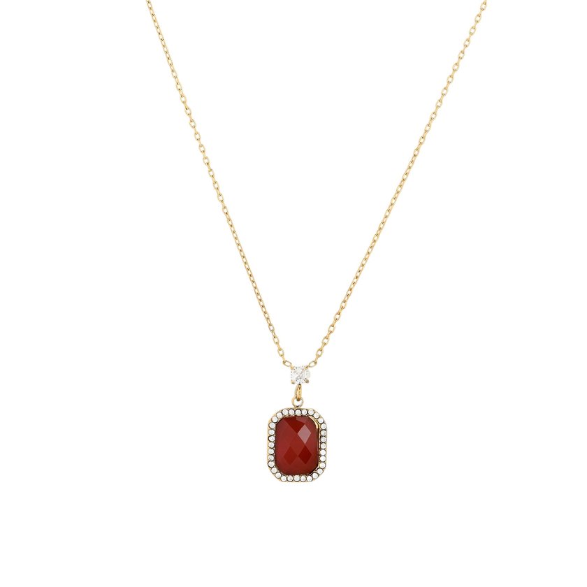 Necklace stainless steel natural stone rectangle GB