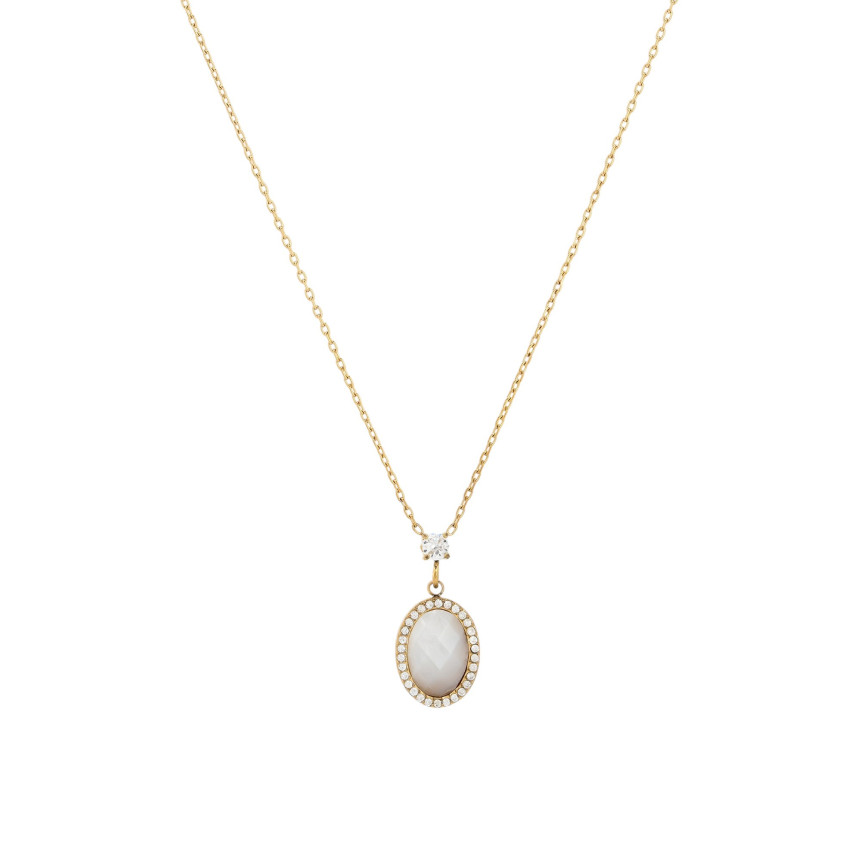 Necklace stainless steel natural stone oval GB