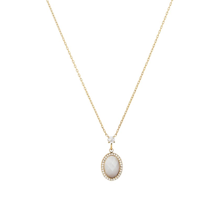 Necklace stainless steel natural stone oval GB